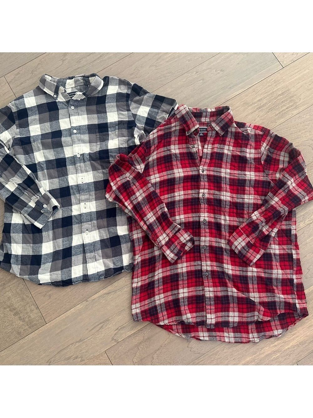 Club Room Red Black Plaid Button Down Shirt Set of 2